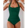 imageEomenie Womens Halter Tankini Bathing Suit Ruched Tummy Control Two Piece Swimsuit with BottomDark Green