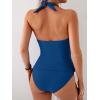 imageEomenie Womens Halter Tankini Bathing Suit Ruched Tummy Control Two Piece Swimsuit with BottomDeep Blue