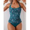 imageEomenie Womens Halter Tankini Bathing Suit Ruched Tummy Control Two Piece Swimsuit with BottomDeep Green Floral Printed