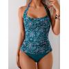 imageEomenie Womens Halter Tankini Bathing Suit Ruched Tummy Control Two Piece Swimsuit with BottomDeep Green Floral Printed