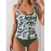 imageEomenie Womens Halter Tankini Bathing Suit Ruched Tummy Control Two Piece Swimsuit with BottomGreen Printed