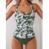 imageEomenie Womens Halter Tankini Bathing Suit Ruched Tummy Control Two Piece Swimsuit with BottomGreen Printed