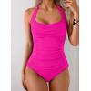 imageEomenie Womens Halter Tankini Bathing Suit Ruched Tummy Control Two Piece Swimsuit with BottomHot Pink