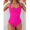 imageEomenie Womens Halter Tankini Bathing Suit Ruched Tummy Control Two Piece Swimsuit with BottomHot Pink
