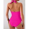 imageEomenie Womens Halter Tankini Bathing Suit Ruched Tummy Control Two Piece Swimsuit with BottomHot Pink