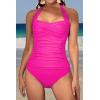 imageEomenie Womens Halter Tankini Bathing Suit Ruched Tummy Control Two Piece Swimsuit with BottomHot Pink