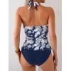 imageEomenie Womens Halter Tankini Bathing Suit Ruched Tummy Control Two Piece Swimsuit with BottomNavy Blue Leaf