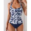imageEomenie Womens Halter Tankini Bathing Suit Ruched Tummy Control Two Piece Swimsuit with BottomNavy Blue Leaf