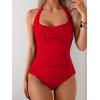 imageEomenie Womens Halter Tankini Bathing Suit Ruched Tummy Control Two Piece Swimsuit with BottomRed