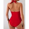 imageEomenie Womens Halter Tankini Bathing Suit Ruched Tummy Control Two Piece Swimsuit with BottomRed