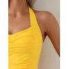 imageEomenie Womens Halter Tankini Bathing Suit Ruched Tummy Control Two Piece Swimsuit with BottomYellow Floral