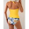imageEomenie Womens Halter Tankini Bathing Suit Ruched Tummy Control Two Piece Swimsuit with BottomYellow Floral