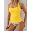 imageEomenie Womens Halter Tankini Bathing Suit Ruched Tummy Control Two Piece Swimsuit with BottomYellow Floral