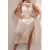 imageEomenie Womens Swimsuit Coverup Crochet Cover Up Split Thigh Hollow Out Beach Maxi Dress