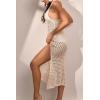 imageEomenie Womens Swimsuit Coverup Crochet Cover Up Split Thigh Hollow Out Beach Maxi Dress