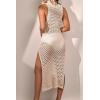 imageEomenie Womens Swimsuit Coverup Crochet Cover Up Split Thigh Hollow Out Beach Maxi Dress