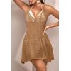 imageEomenie Womens Swimsuit Coverup Crochet V Neck Beach Cover Up Sexy Backless Mini DressKhaki