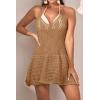 imageEomenie Womens Swimsuit Coverup Crochet V Neck Beach Cover Up Sexy Backless Mini DressKhaki