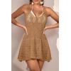 imageEomenie Womens Swimsuit Coverup Crochet V Neck Beach Cover Up Sexy Backless Mini DressKhaki
