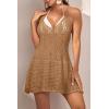 imageEomenie Womens Swimsuit Coverup Crochet V Neck Beach Cover Up Sexy Backless Mini DressKhaki