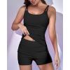 imageEomenie Womens Swimsuit Tankini Set Modest Tummy Control Slimming Bathing Suits Two Piece Swim Suit with High Waisted ShortBlack