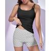 imageEomenie Womens Swimsuit Tankini Set Modest Tummy Control Slimming Bathing Suits Two Piece Swim Suit with High Waisted ShortBlack Stripe