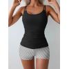 imageEomenie Womens Swimsuit Tankini Set Modest Tummy Control Slimming Bathing Suits Two Piece Swim Suit with High Waisted ShortBlack Stripe