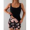 imageEomenie Womens Swimsuit Tankini Set Modest Tummy Control Slimming Bathing Suits Two Piece Swim Suit with High Waisted ShortBlack and Floral