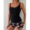 imageEomenie Womens Swimsuit Tankini Set Modest Tummy Control Slimming Bathing Suits Two Piece Swim Suit with High Waisted ShortBlack and Floral