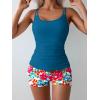 imageEomenie Womens Swimsuit Tankini Set Modest Tummy Control Slimming Bathing Suits Two Piece Swim Suit with High Waisted ShortBlue Floral