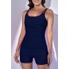 imageEomenie Womens Swimsuit Tankini Set Modest Tummy Control Slimming Bathing Suits Two Piece Swim Suit with High Waisted ShortDark Blue