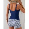 imageEomenie Womens Swimsuit Tankini Set Modest Tummy Control Slimming Bathing Suits Two Piece Swim Suit with High Waisted ShortDark Blue and Floral