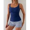 imageEomenie Womens Swimsuit Tankini Set Modest Tummy Control Slimming Bathing Suits Two Piece Swim Suit with High Waisted ShortDark Blue and Floral