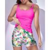 imageEomenie Womens Swimsuit Tankini Set Modest Tummy Control Slimming Bathing Suits Two Piece Swim Suit with High Waisted ShortHot Pink