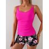 imageEomenie Womens Swimsuit Tankini Set Modest Tummy Control Slimming Bathing Suits Two Piece Swim Suit with High Waisted ShortHot Pink and Floral