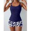 imageEomenie Womens Swimsuit Tankini Set Modest Tummy Control Slimming Bathing Suits Two Piece Swim Suit with High Waisted ShortNavy Blue Leaf