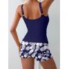 imageEomenie Womens Swimsuit Tankini Set Modest Tummy Control Slimming Bathing Suits Two Piece Swim Suit with High Waisted ShortNavy Blue Leaf