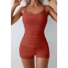 imageEomenie Womens Swimsuit Tankini Set Modest Tummy Control Slimming Bathing Suits Two Piece Swim Suit with High Waisted ShortRed Brown