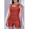imageEomenie Womens Swimsuit Tankini Set Modest Tummy Control Slimming Bathing Suits Two Piece Swim Suit with High Waisted ShortRed Brown