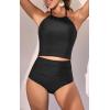 imageEomenie Womens Tankini Swimsuit Tummy Control Halter Slimming Two Piece Bathing Suit with High Waisted BottomBlack