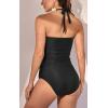 imageEomenie Womens Tankini Swimsuit Tummy Control Halter Slimming Two Piece Bathing Suit with High Waisted BottomBlack