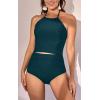 imageEomenie Womens Tankini Swimsuit Tummy Control Halter Slimming Two Piece Bathing Suit with High Waisted BottomDark Green