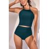 imageEomenie Womens Tankini Swimsuit Tummy Control Halter Slimming Two Piece Bathing Suit with High Waisted BottomDark Green
