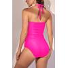 imageEomenie Womens Tankini Swimsuit Tummy Control Halter Slimming Two Piece Bathing Suit with High Waisted BottomHot Pink