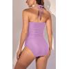 imageEomenie Womens Tankini Swimsuit Tummy Control Halter Slimming Two Piece Bathing Suit with High Waisted BottomLight Purple