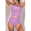 imageEomenie Womens Tankini Swimsuit Tummy Control Halter Slimming Two Piece Bathing Suit with High Waisted BottomLight Purple
