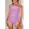 imageEomenie Womens Tankini Swimsuit Tummy Control Halter Slimming Two Piece Bathing Suit with High Waisted BottomLight Purple