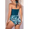 imageEomenie Womens Tankini Swimsuit Tummy Control Halter Slimming Two Piece Bathing Suit with High Waisted BottomPeacock Blue  Print1