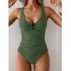 imageEomenie Womens Tankini Swimsuit Two Piece Tummy Control Bathing Suit V Neck Ring Linked Swimwear with High Waisted BottomsArmy Green