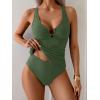imageEomenie Womens Tankini Swimsuit Two Piece Tummy Control Bathing Suit V Neck Ring Linked Swimwear with High Waisted BottomsArmy Green